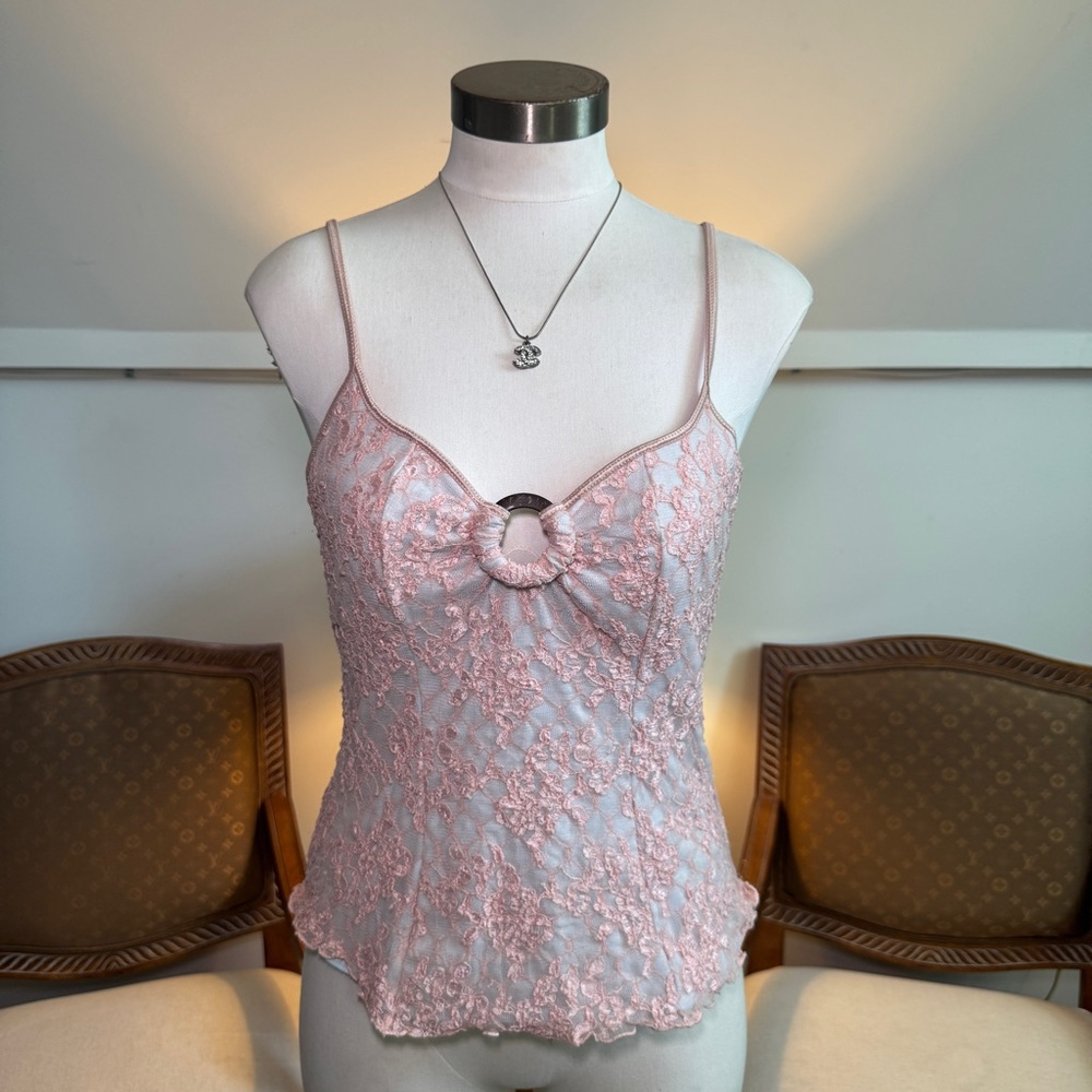 Vintage 90s Y2K Pink Lace Embellished Camisole Top, Fairycore Vibes
